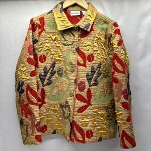 Breckenridge Vintage Quilted Button-Up Jacket Autumn Leaf Pattern Vibrant Colors